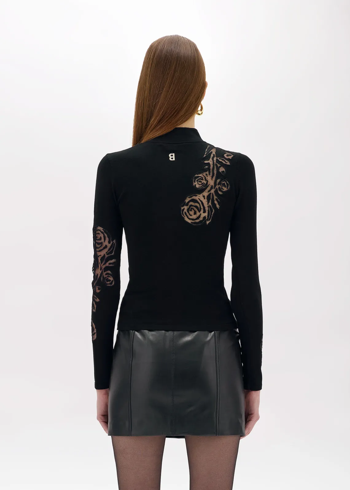FITTED KNIT TOP WITH TULLE ROSES