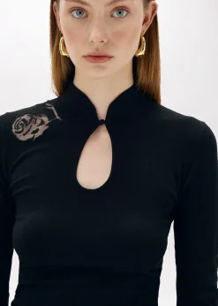 FITTED KNIT TOP WITH TULLE ROSES