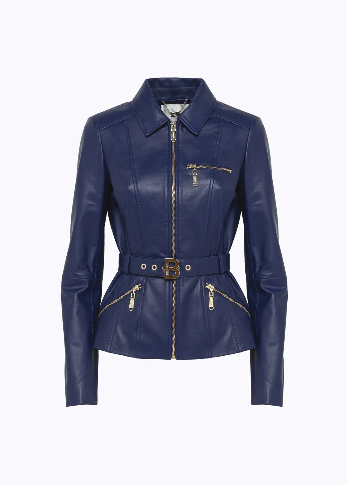 Fitted leather Jacket with belt