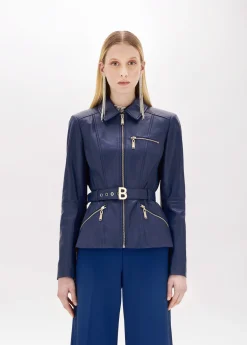 Fitted leather Jacket with belt