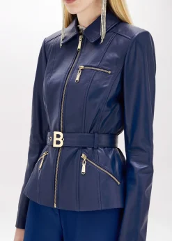 Fitted leather Jacket with belt
