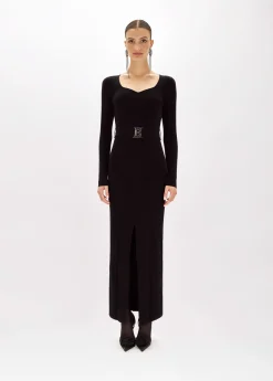 FITTED LONG DRESS WITH BRANDED BELT