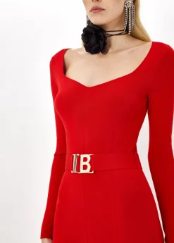 FITTED LONG DRESS WITH BRANDED BELT