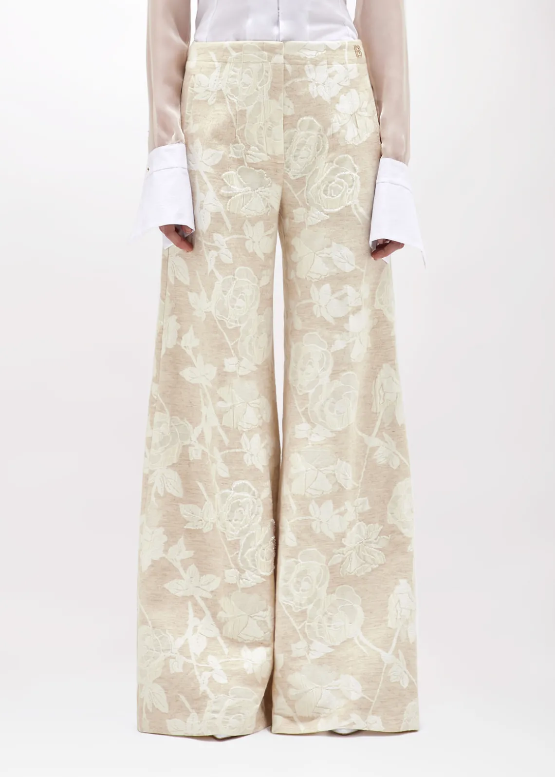 FLARED PANTS IN FLORAL JACQUARD