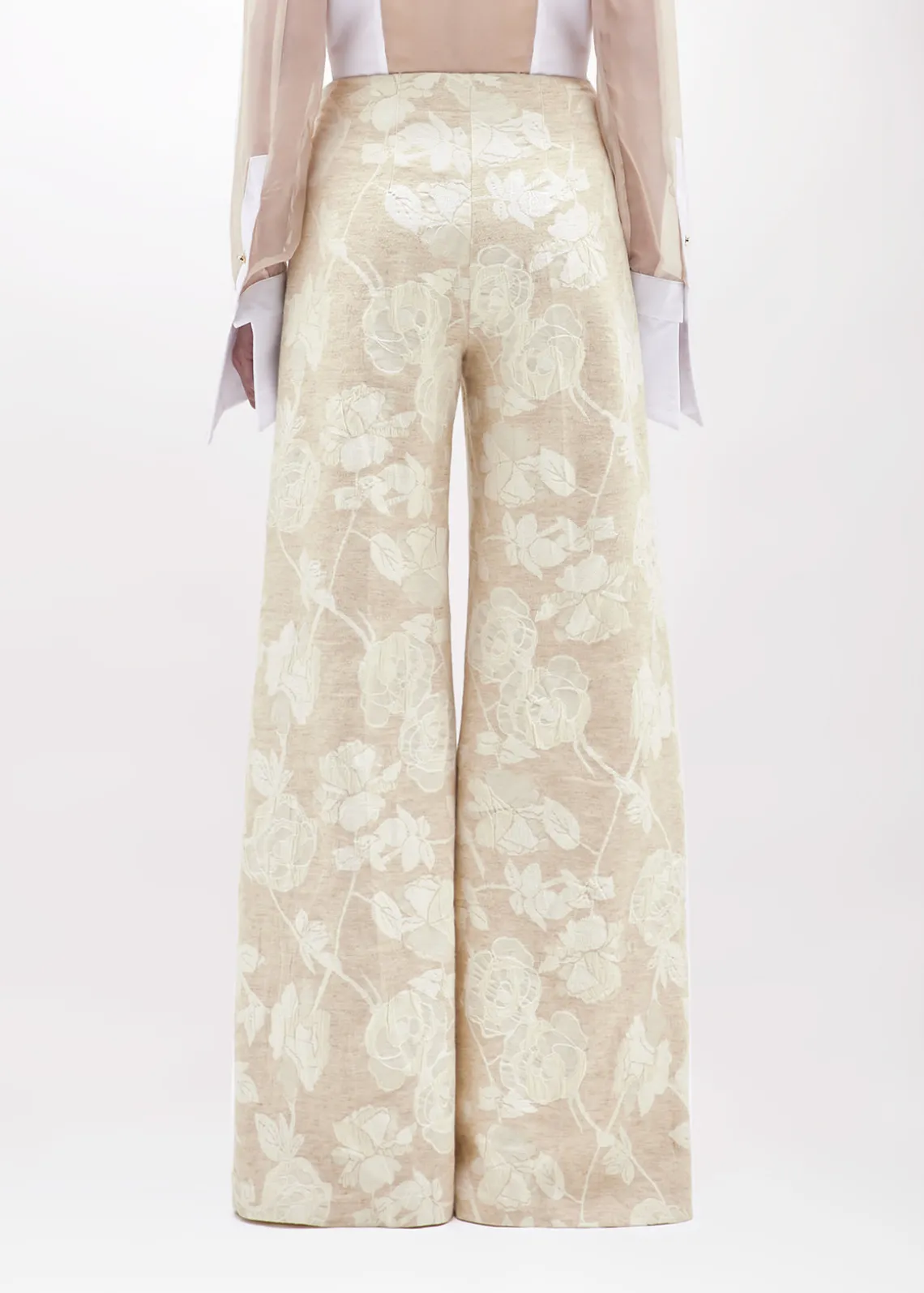 FLARED PANTS IN FLORAL JACQUARD