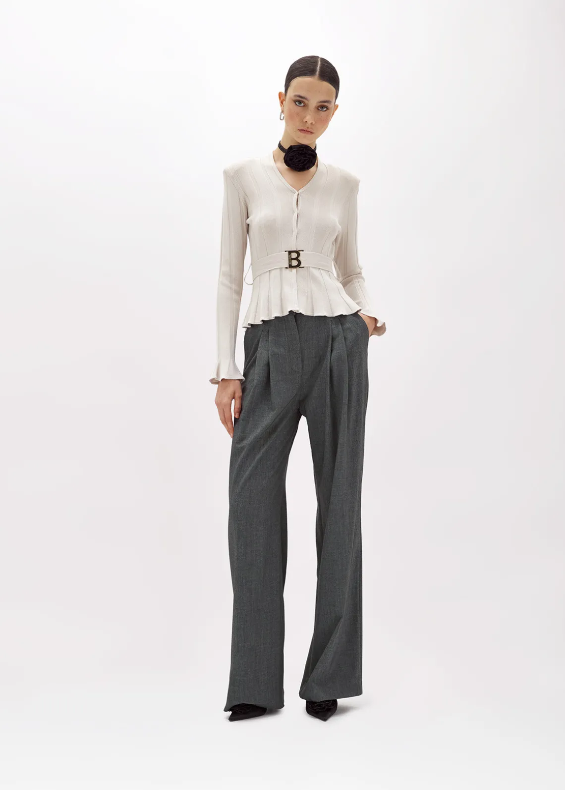 FLARED PANTS IN MÉLANGE FLANNEL