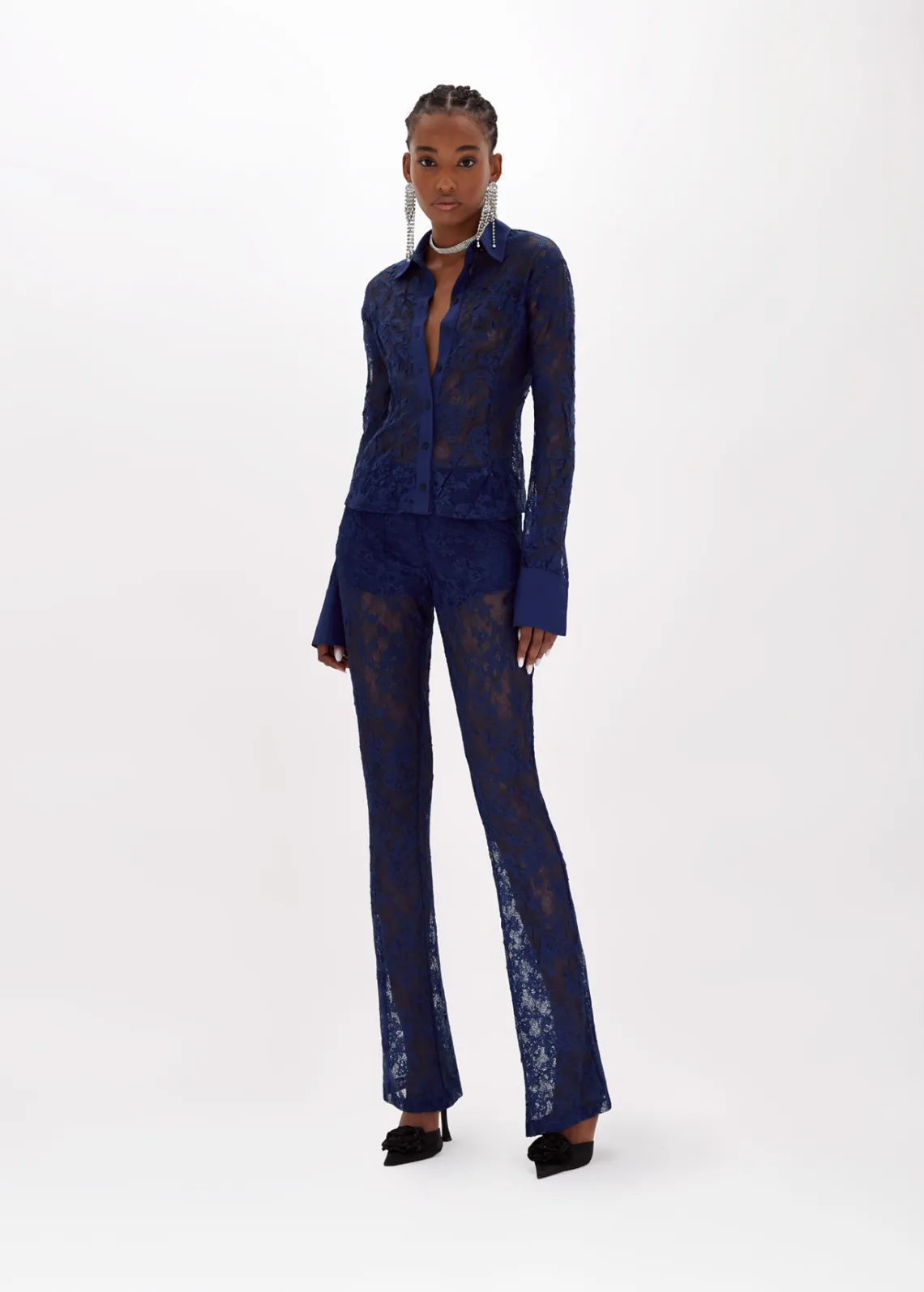 Flared pants in stretch lace