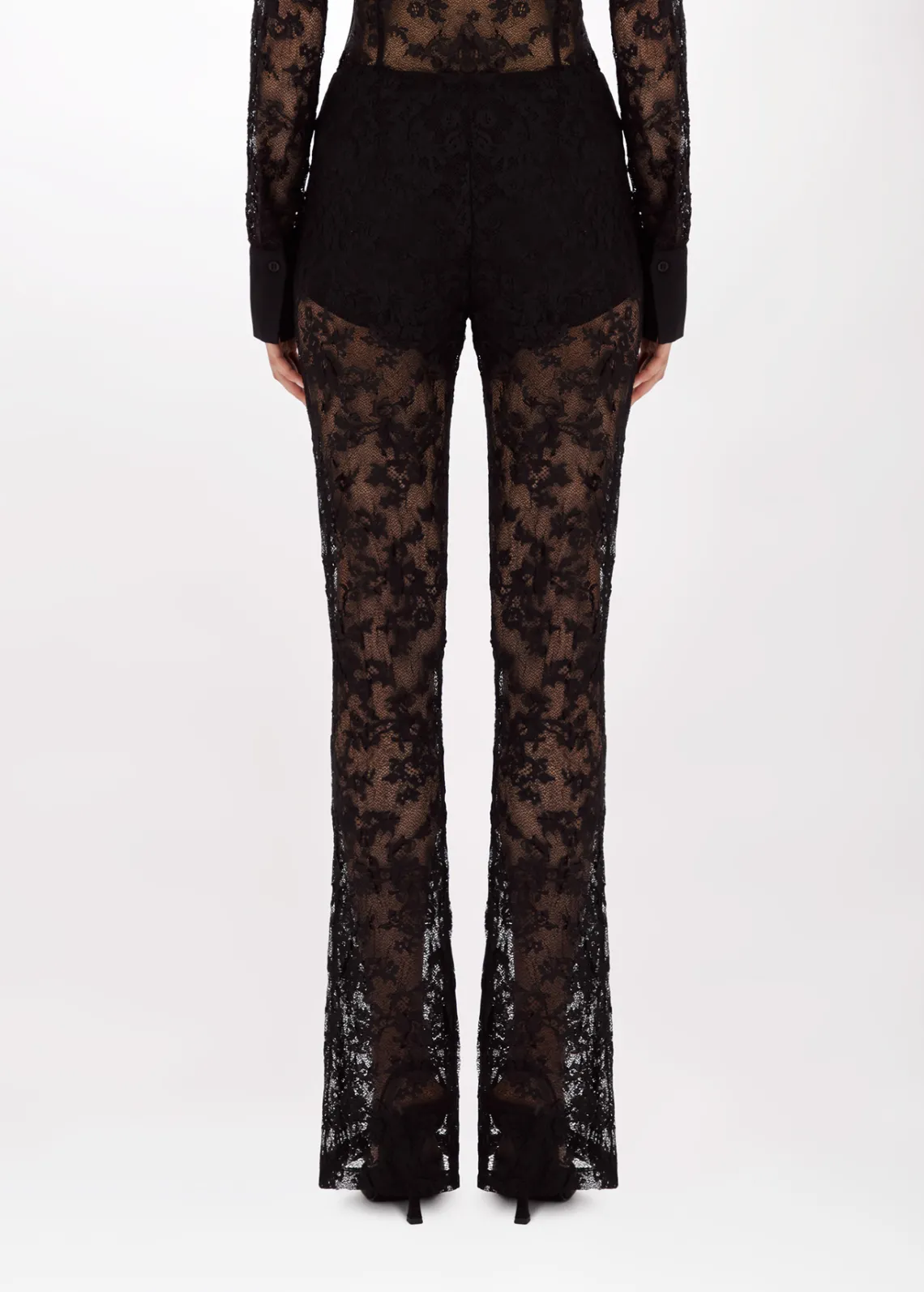 Flared pants in stretch lace