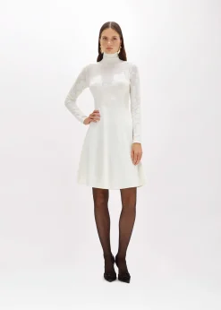 FLORAL LACE STITCH MOCK NECK DRESS