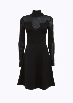 FLORAL LACE STITCH MOCK NECK DRESS