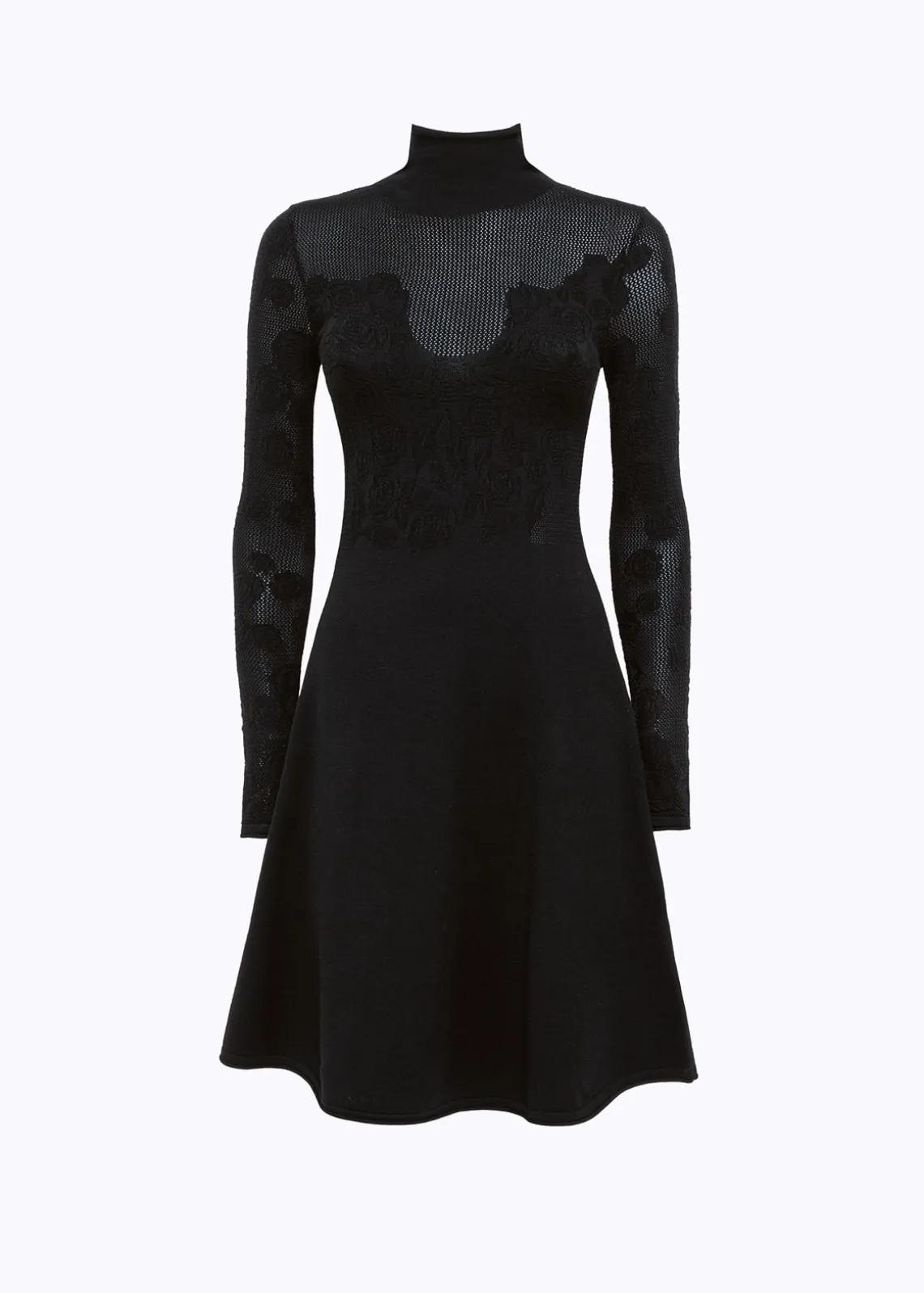 FLORAL LACE STITCH MOCK NECK DRESS