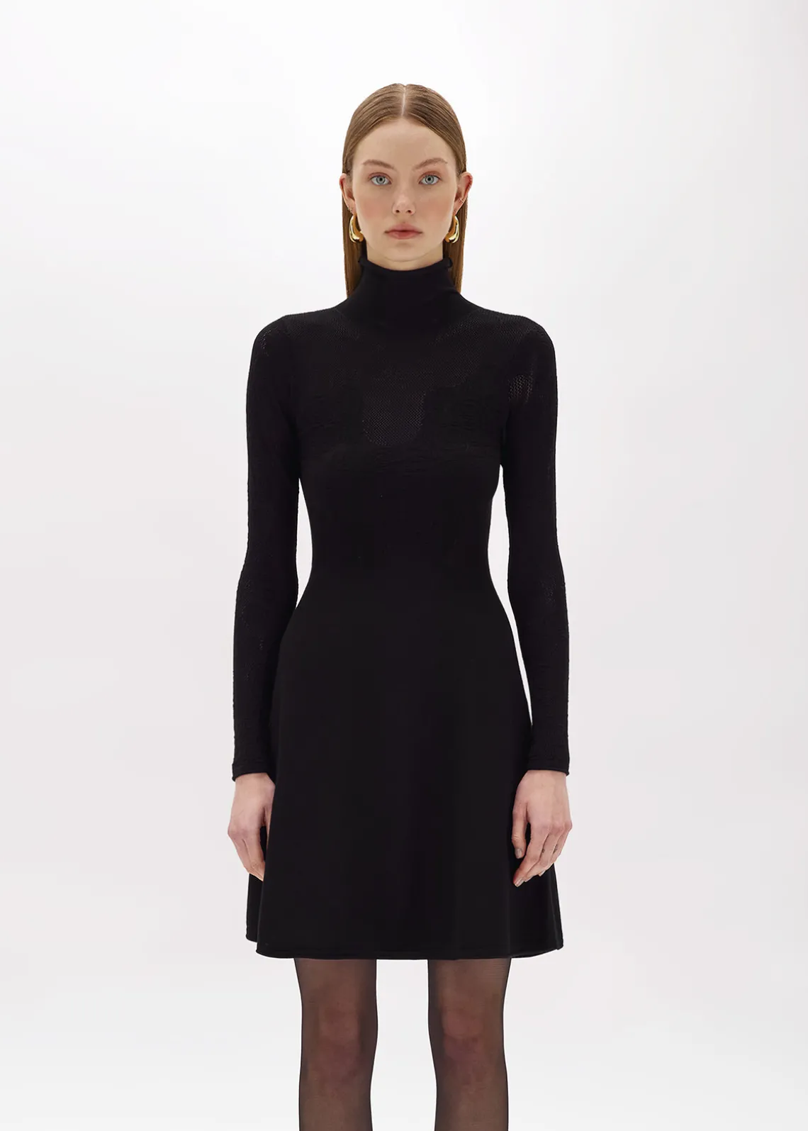 FLORAL LACE STITCH MOCK NECK DRESS