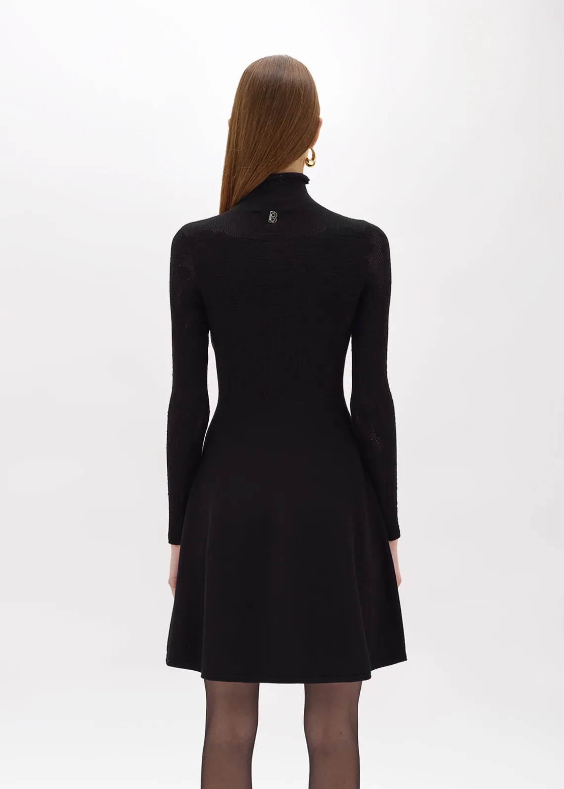 FLORAL LACE STITCH MOCK NECK DRESS