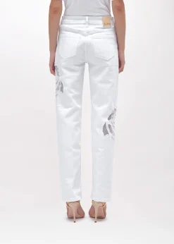 GABARDINE PANTS WITH CUT-OUT ROSE DESIGN