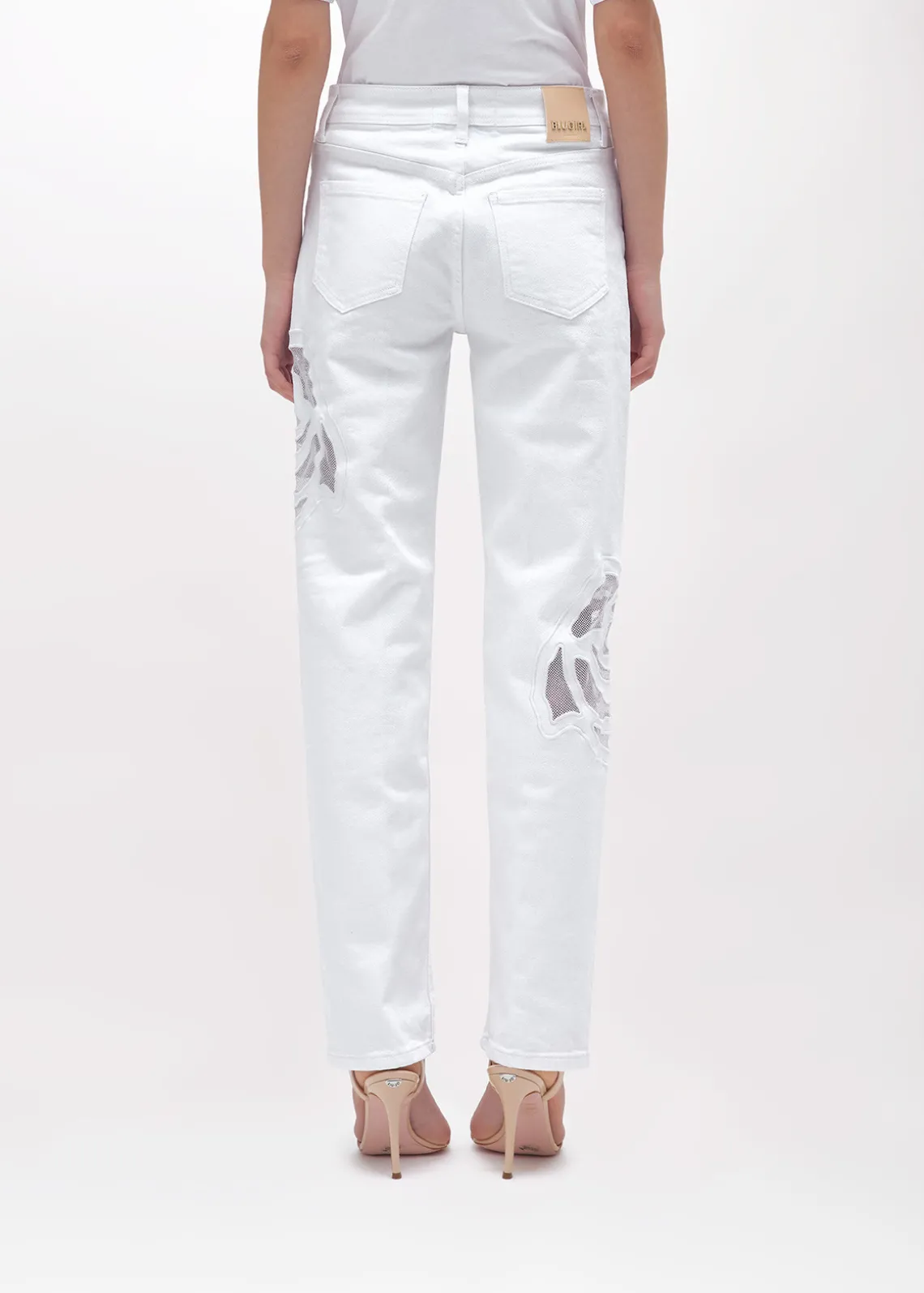 GABARDINE PANTS WITH CUT-OUT ROSE DESIGN