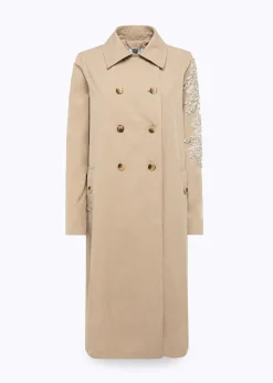 GABARDINE TRENCH COAT WITH EMBROIDERED PATCHES