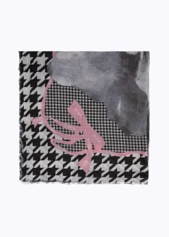 HOUNDSTOOTH PRINT SCARF WITH ROSE