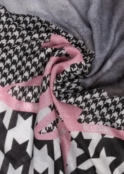 HOUNDSTOOTH PRINT SCARF WITH ROSE