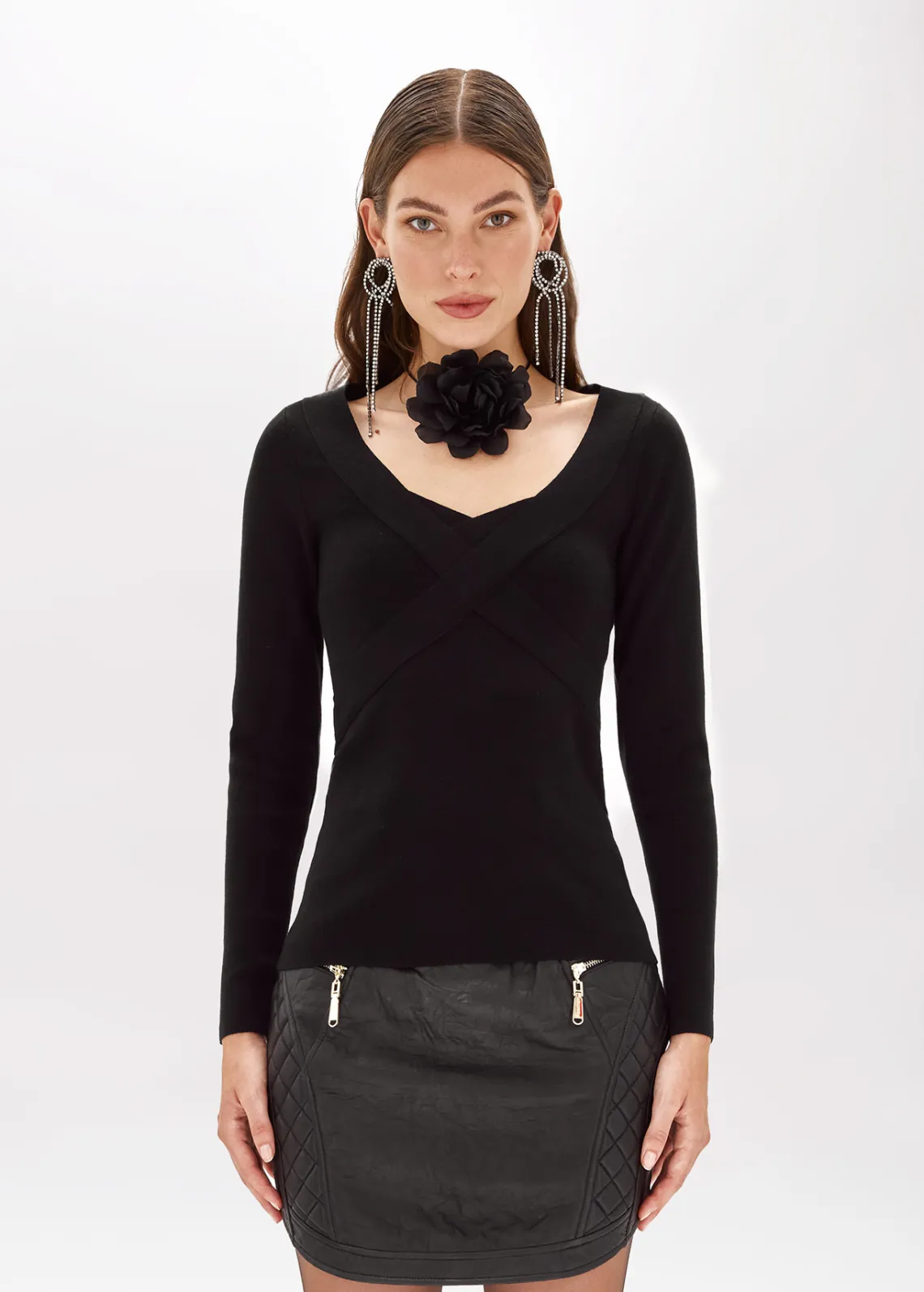 IN VISCOSE CROSSED SWEATER