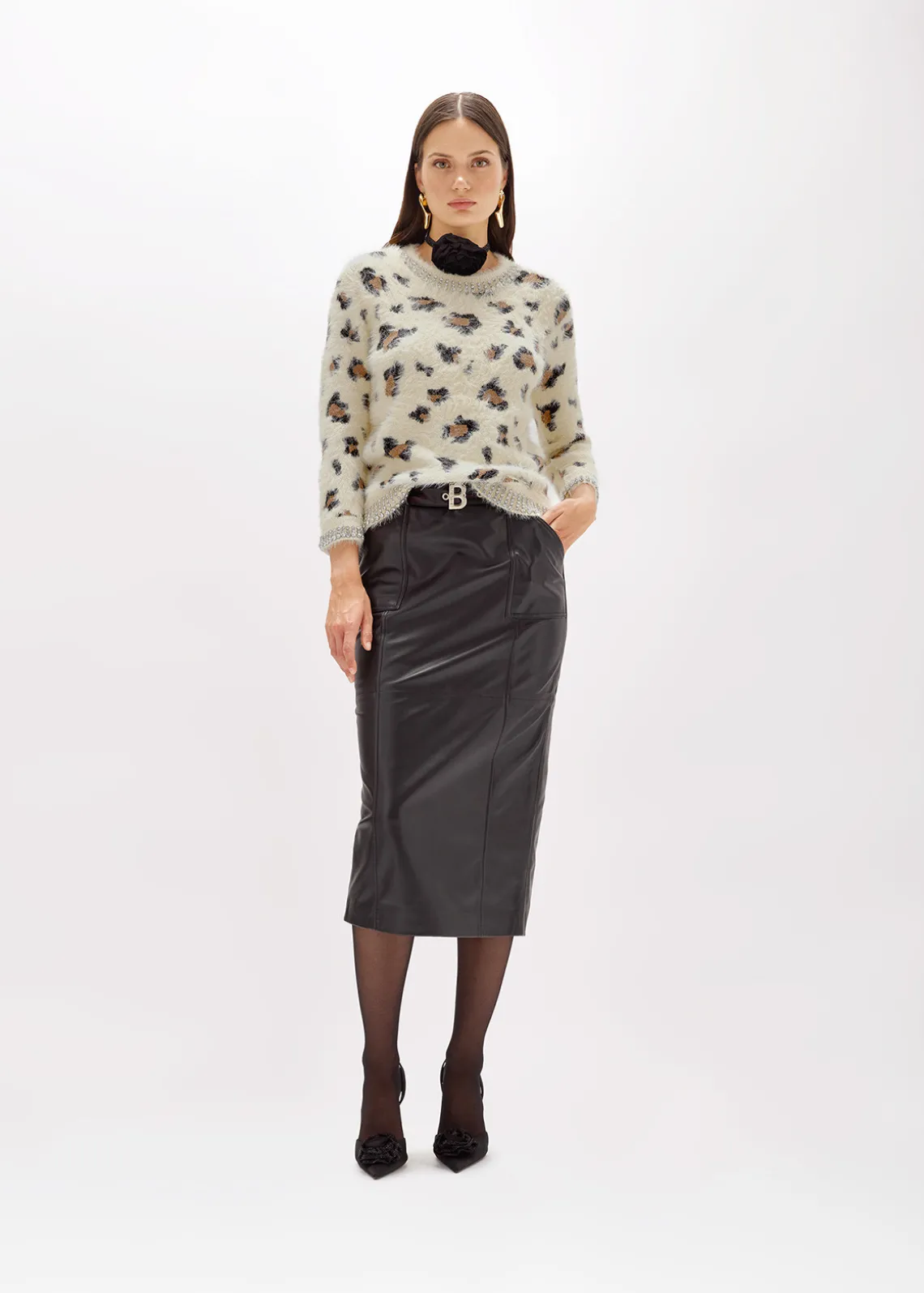 JACQUARD ANIMALIER PRINT SWEATER WITH RHINESTONES