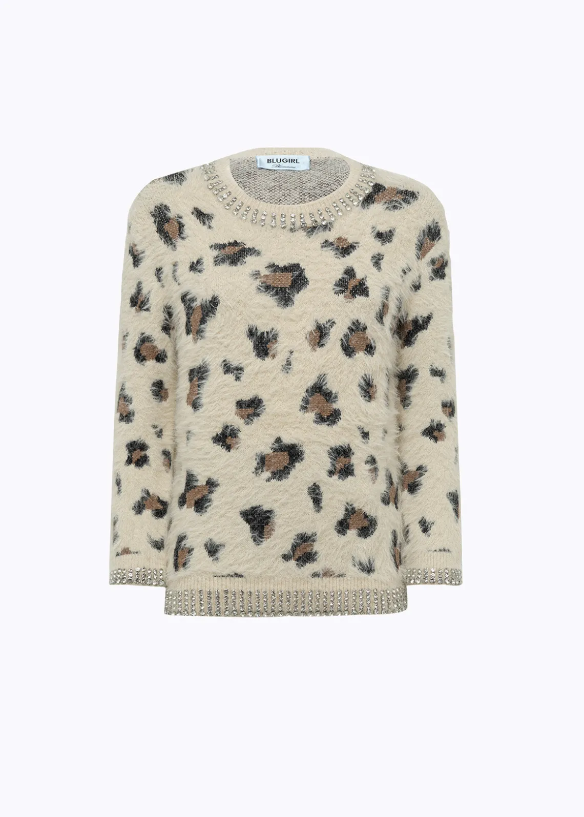 JACQUARD ANIMALIER PRINT SWEATER WITH RHINESTONES