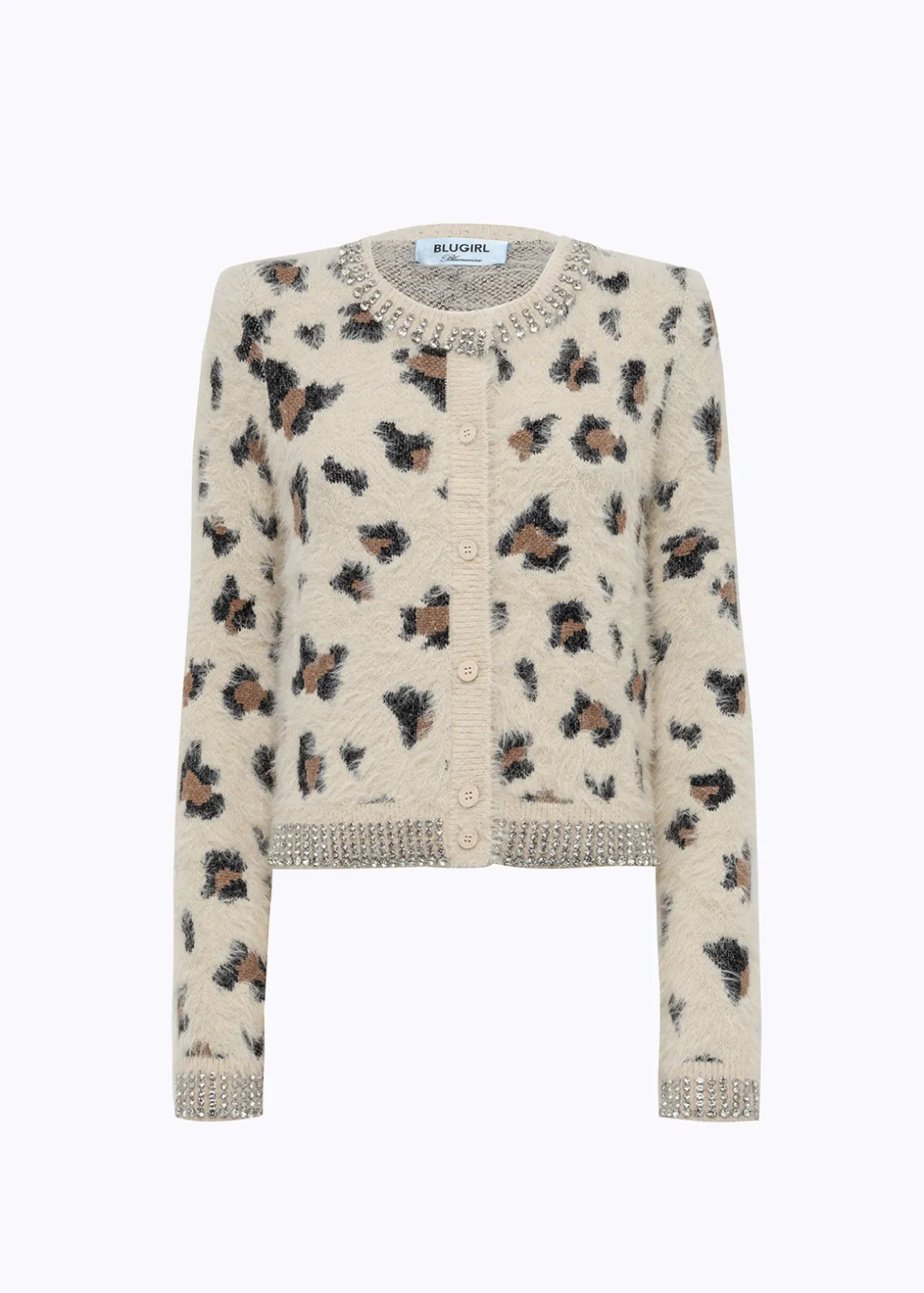 JACQUARD ANIMALIER PRINT CARDIGAN WITH RHINESTONES