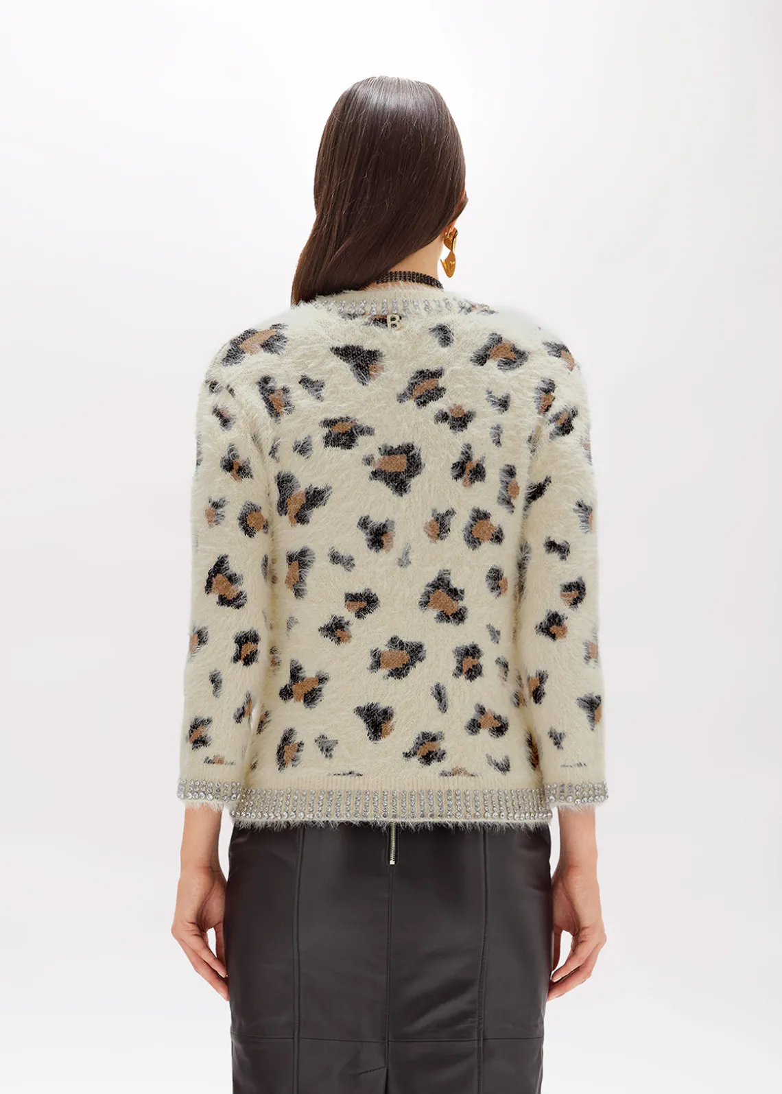 JACQUARD ANIMALIER PRINT SWEATER WITH RHINESTONES
