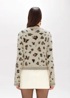 JACQUARD ANIMALIER PRINT CARDIGAN WITH RHINESTONES