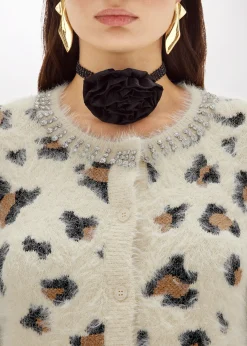 JACQUARD ANIMALIER PRINT CARDIGAN WITH RHINESTONES