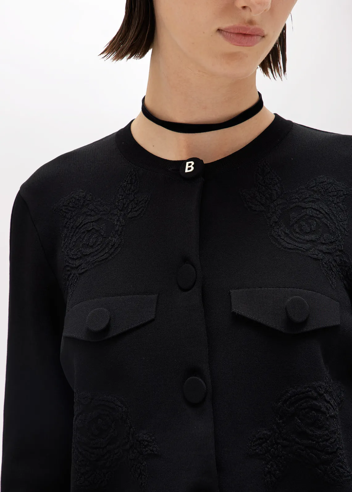 JACQUARD JACKET WITH ROSE DESIGN