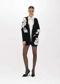 JACQUARD OVERSIZED CARDIGAN WITH ROSES