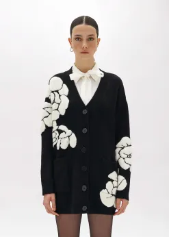 JACQUARD OVERSIZED CARDIGAN WITH ROSES