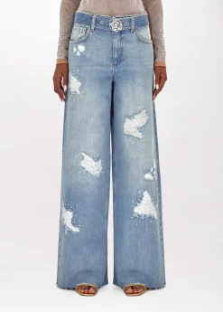 Jeans in denim with rhinestones