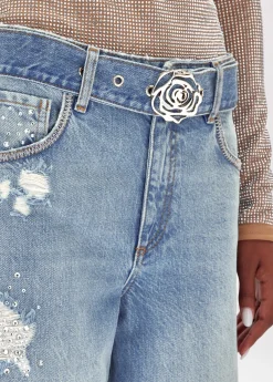 Jeans in denim with rhinestones