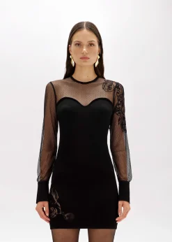 KNIT AND TULLE DRESS WITH ROSES