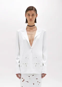KNIT BLAZER WITH ROSE EMBROIDERY