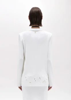 KNIT BLAZER WITH ROSE EMBROIDERY