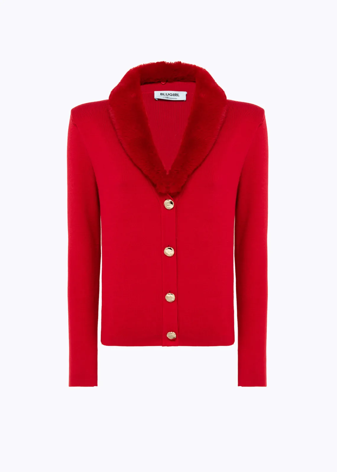 KNIT CARDIGAN WITH FAUX FUR COLLAR