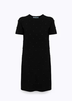 KNIT DRESS WITH ROSE EMBROIDERY AND CORAL BEAD DETAILS