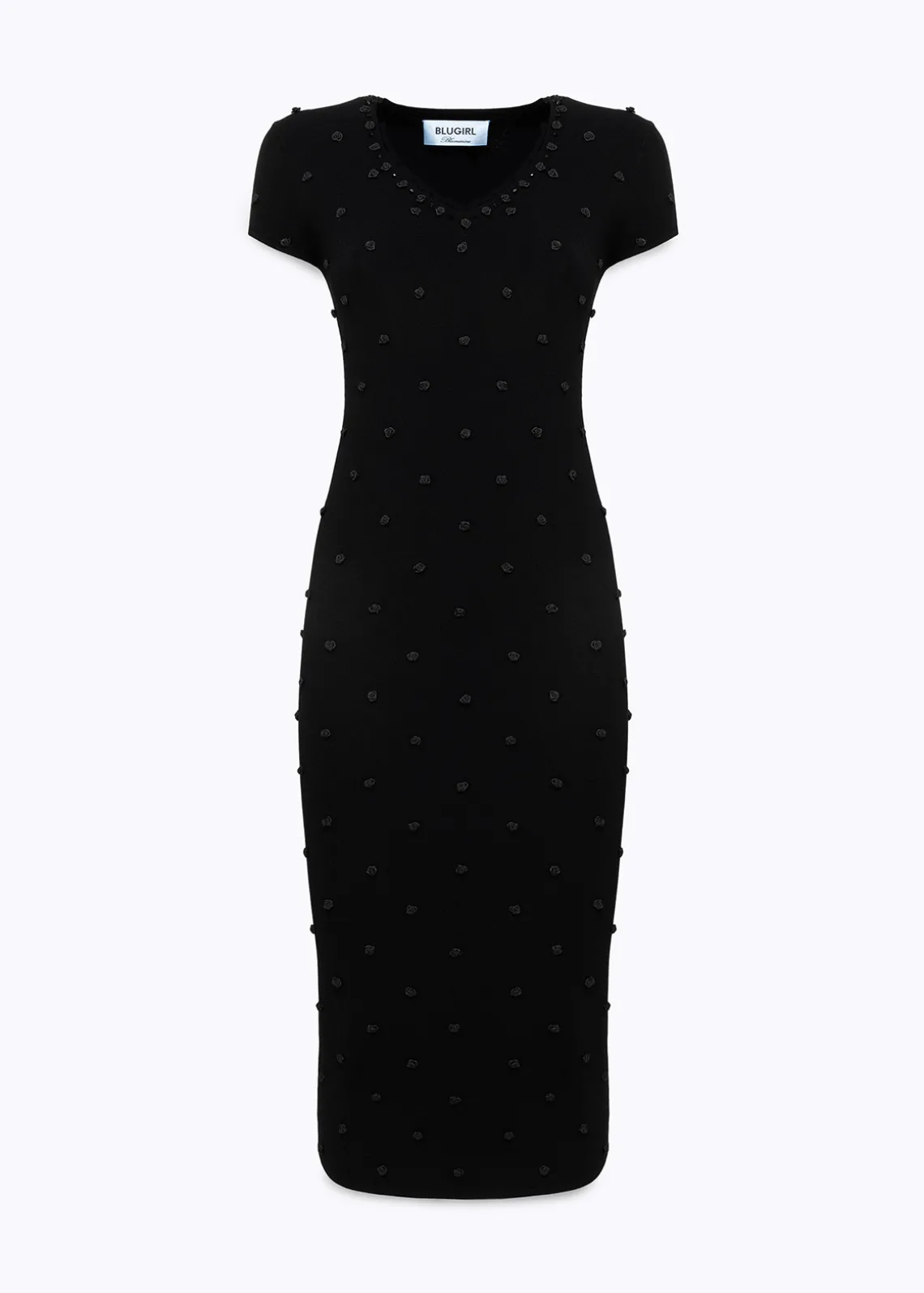 KNIT DRESS WITH ROSE EMBROIDERY AND CORAL BEAD DETAILS