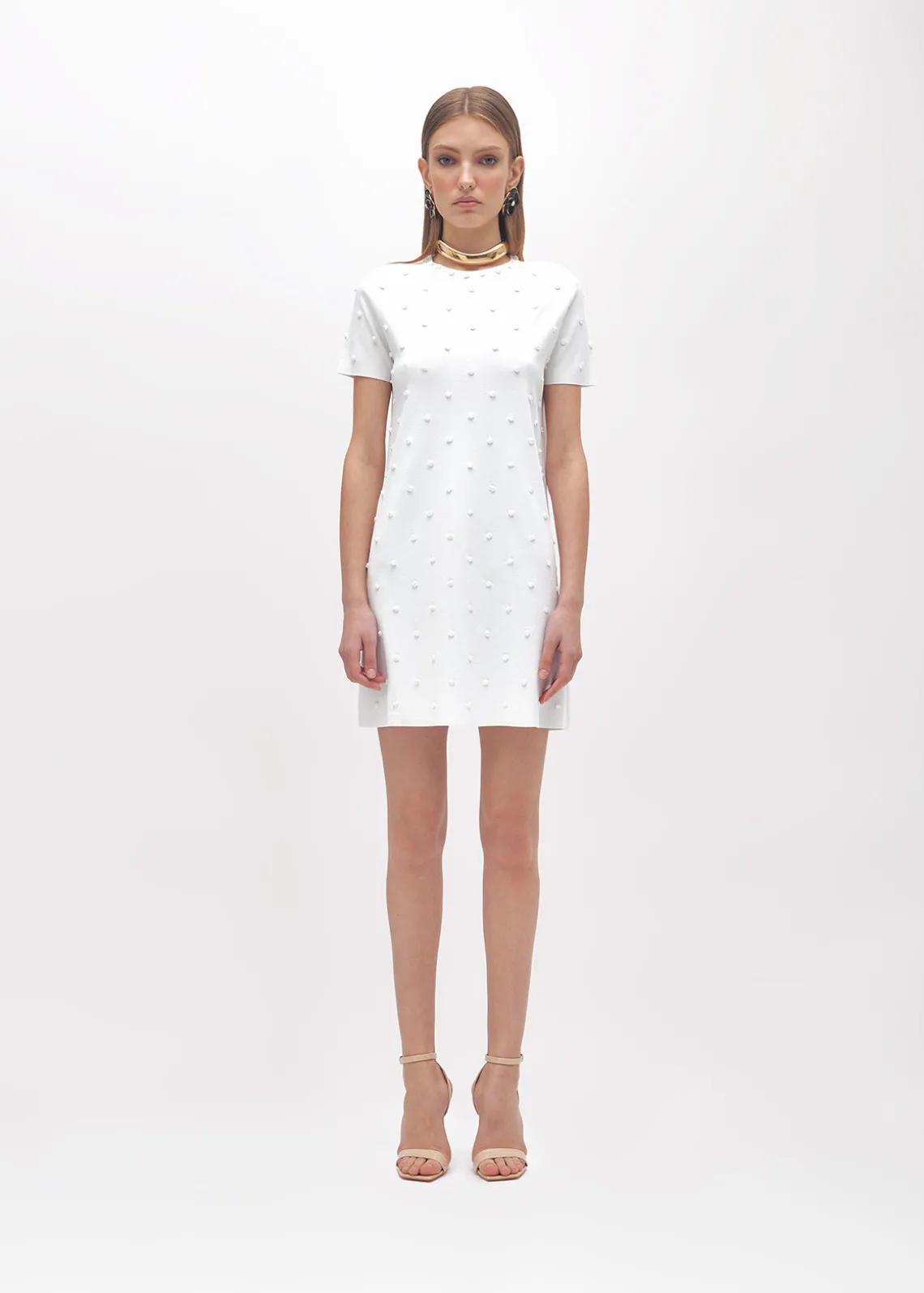 KNIT DRESS WITH ROSE EMBROIDERY AND CORAL BEAD DETAILS