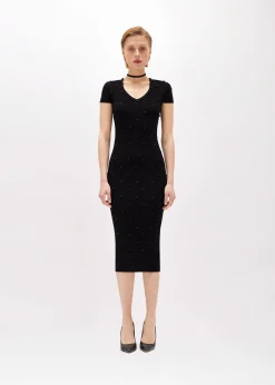 KNIT DRESS WITH ROSE EMBROIDERY AND CORAL BEAD DETAILS