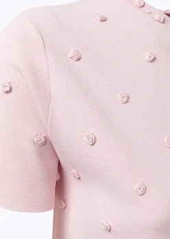 KNIT DRESS WITH ROSE EMBROIDERY AND CORAL BEAD DETAILS