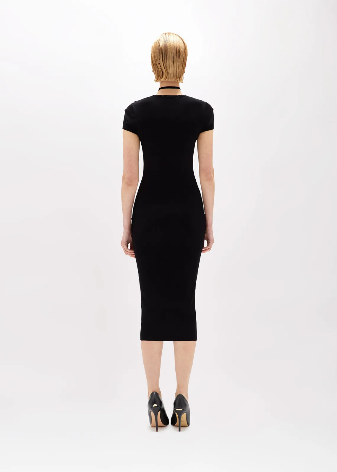 KNIT DRESS WITH ROSE EMBROIDERY AND CORAL BEAD DETAILS