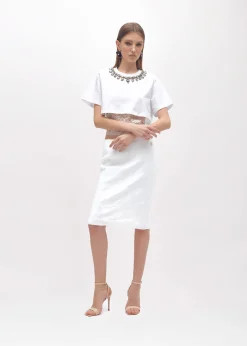 KNIT SKIRT WITH FLORAL EMBROIDERY