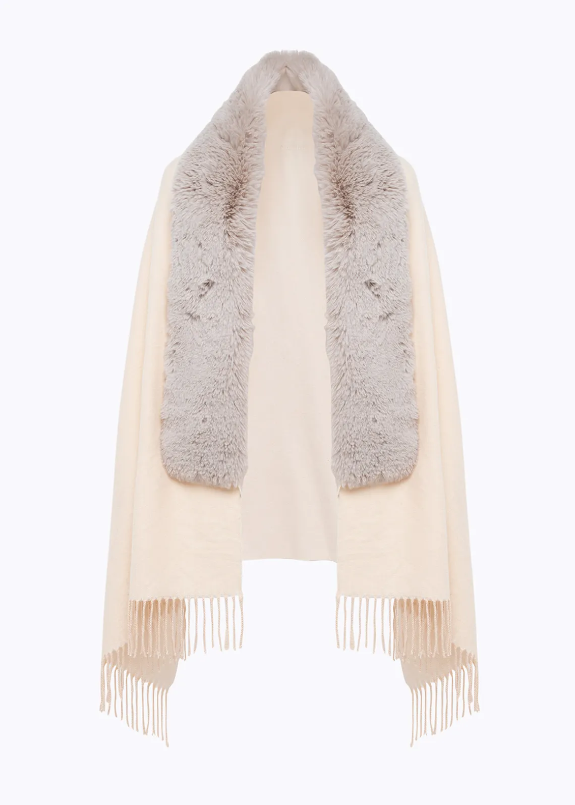 KNIT STOLE WITH FAUX FUR COLLAR