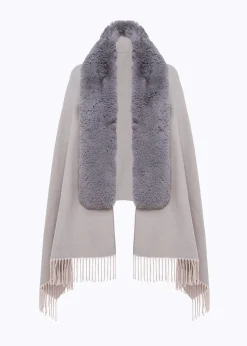 KNIT STOLE WITH FAUX FUR COLLAR