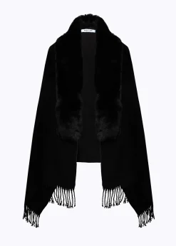 KNIT STOLE WITH FAUX FUR COLLAR