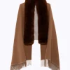 KNIT STOLE WITH FAUX FUR COLLAR
