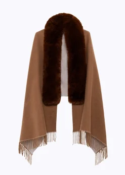 KNIT STOLE WITH FAUX FUR COLLAR